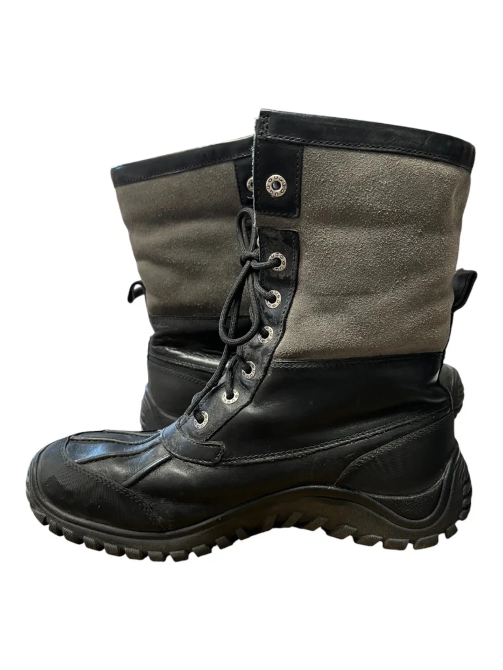 UGG Adirondack II Black & Gray Waterproof Sheepskin Boots | Size 10